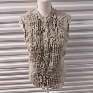 Vtg Kenzo Paris Blouse Womens M Cream Striped Linen Coquette Cottagecore 70s 80s